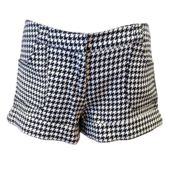 Y2K Guess | Low Rise Cuffed Hem Houndstooth Black & White Tweed Shorts | Size 29 - Picture 1 of 10